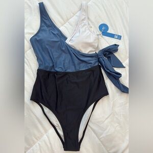 New With Tags Cupshe Blue and White Swimsuit with Bow